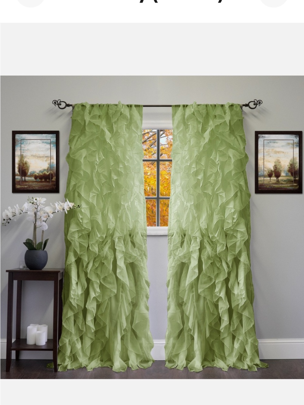 Light Green Ruffled Layered Sheer Curtain Panels